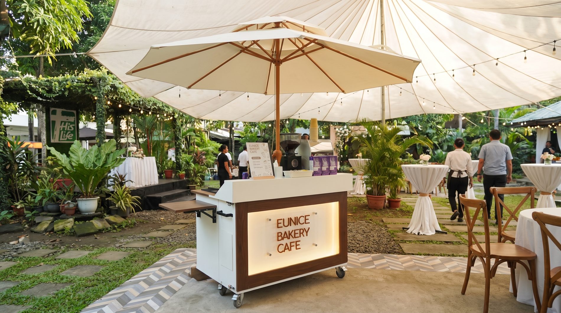 The Eunice coffee cart set up at an outdoor event